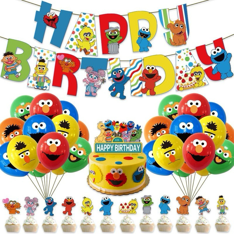 🔥ฉากหลังแบนเนอร์วันเกิดSESAME STREET / Hari Jadi - Sesame Street