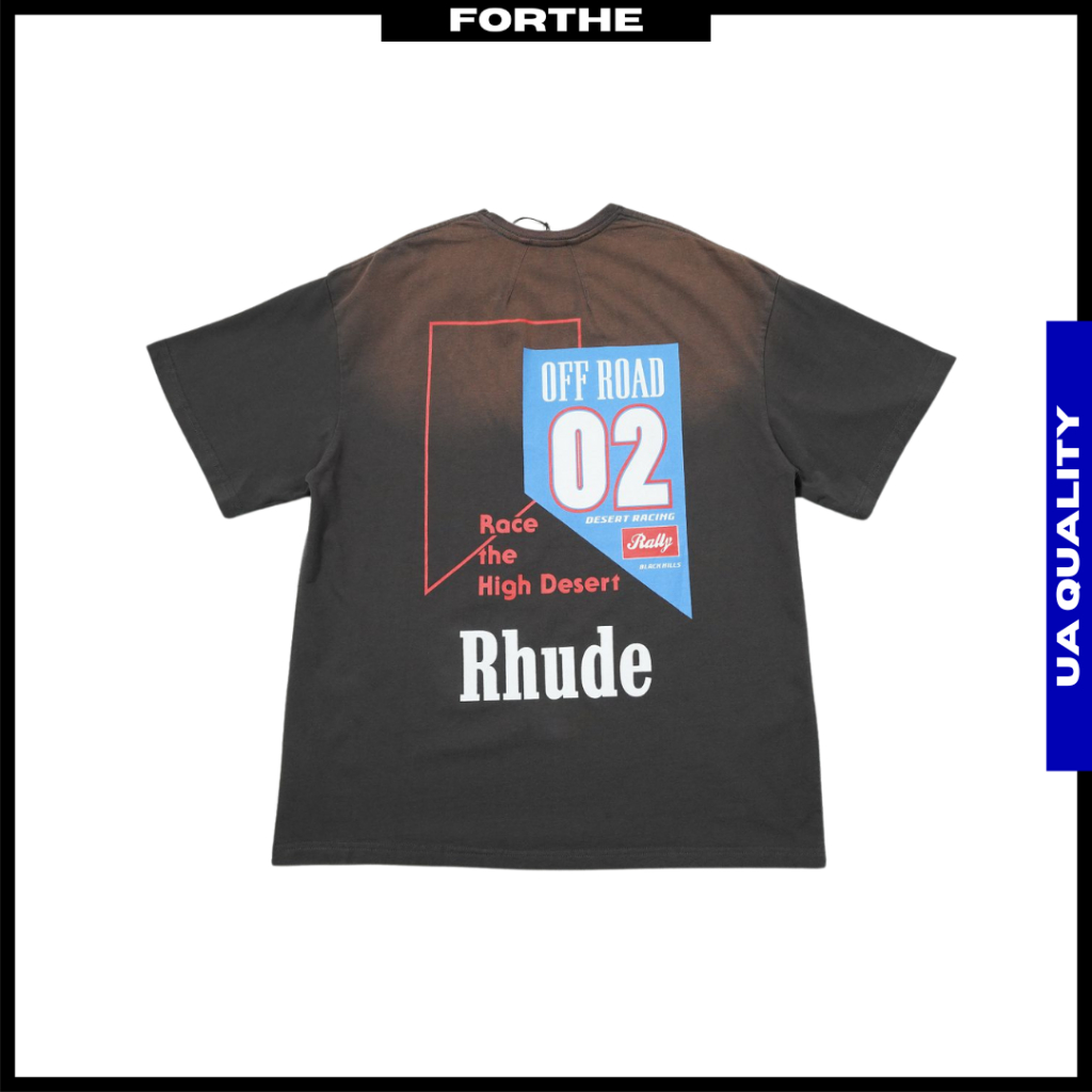 RHUDE 02 Off Road พิมพ์ TShirt ขนาดใหญ่ Streetwear Rhude TShirt Vintage Graphic พิมพ์ Tee