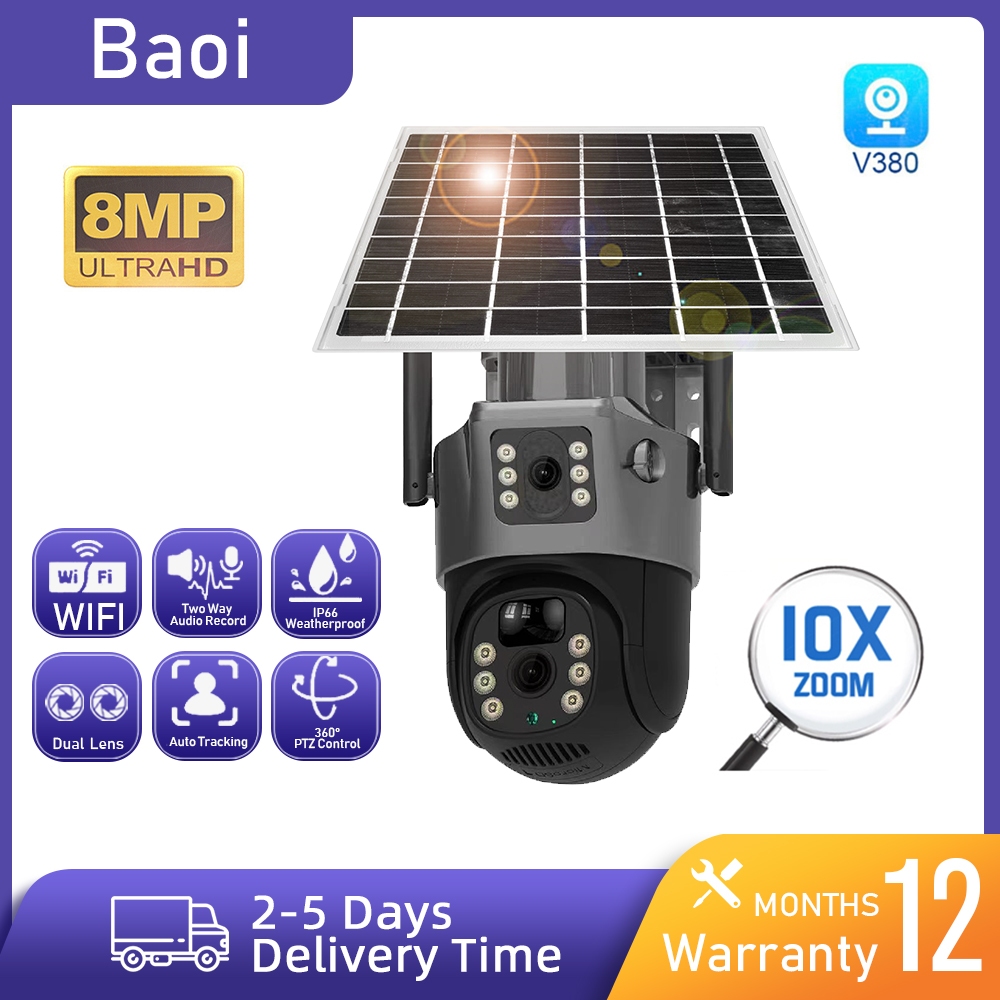 LLSEE กล้องวงจรปิดพลังงานแสงอาทิตย์พลังงานต่ํา WIFI 8MP 4K v380 Pro กล้องวงจรปิดไร้สายกล้องกลางแจ้ง