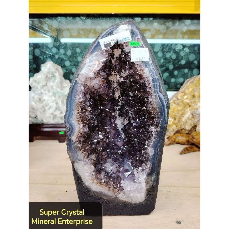 ธรรมชาติ Super Collection Gold Rutilated Amethyst Cave เครื่องประดับ 天然级 巴hibawolf 金水 紫理摆件 บันทึกการ