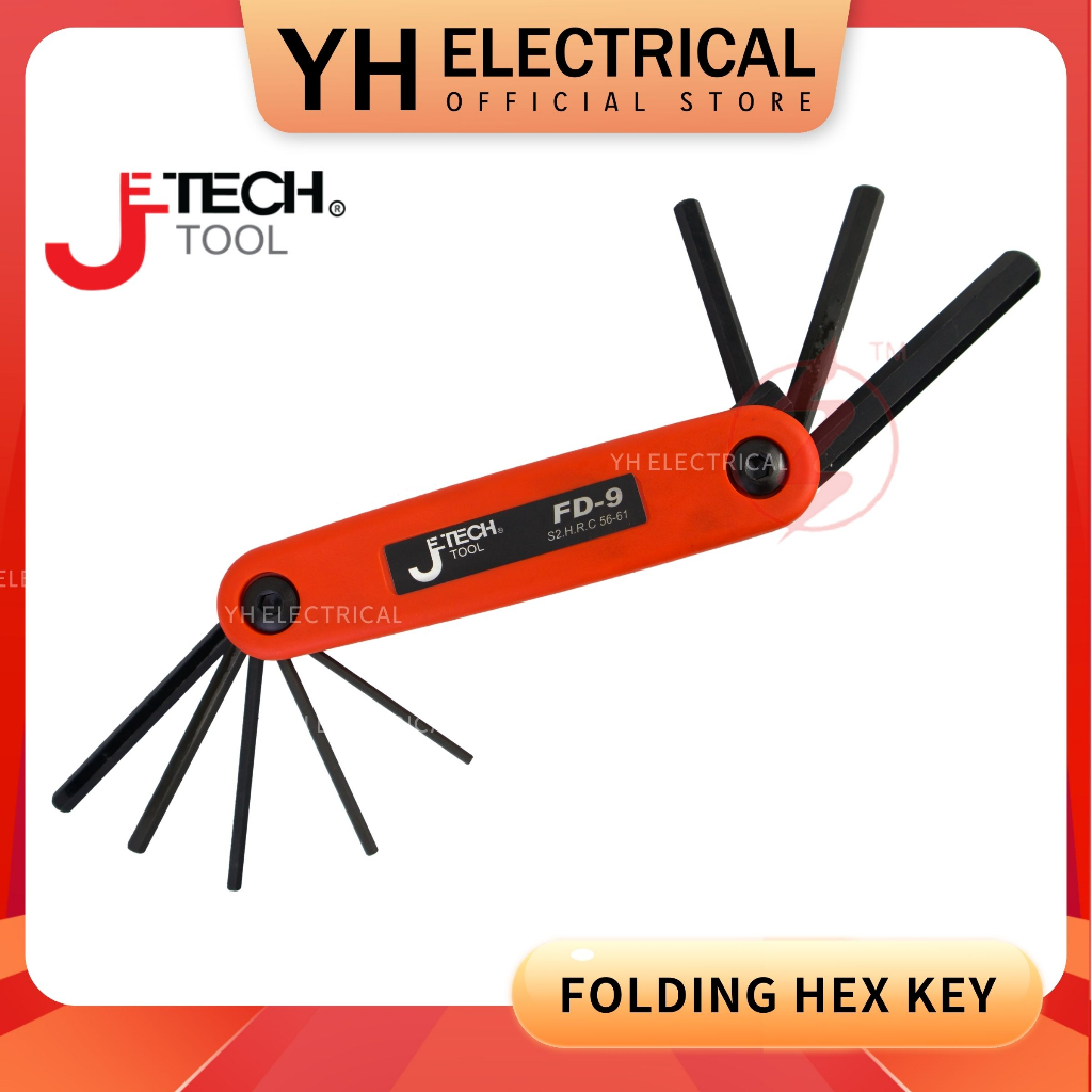 Jetech FD-9 9 ชิ้นสีดํา Flat Point Folding Hex Key Set (มม.)