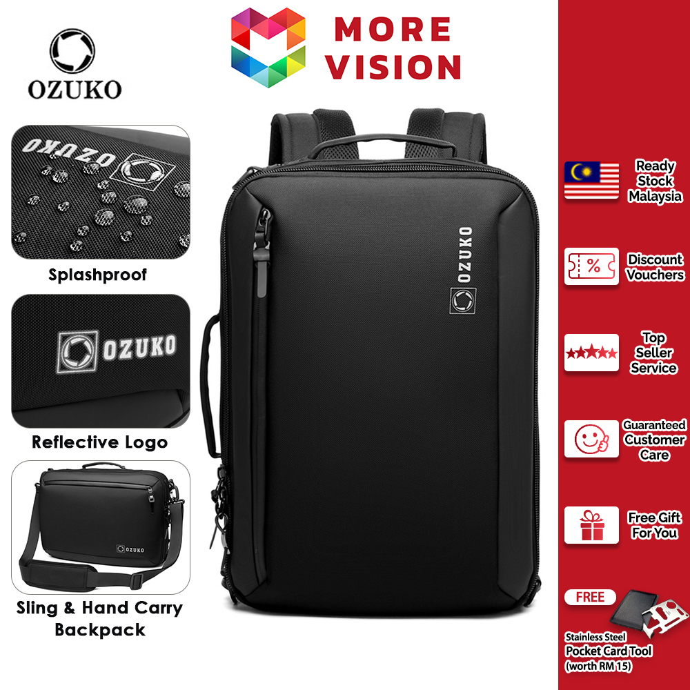 OZUKO Men Travel Business Laptop Backpack Sling Convertible มัลติฟังก์ชั่นกันน้ํา USB ชาร์จ 15.6 "Be