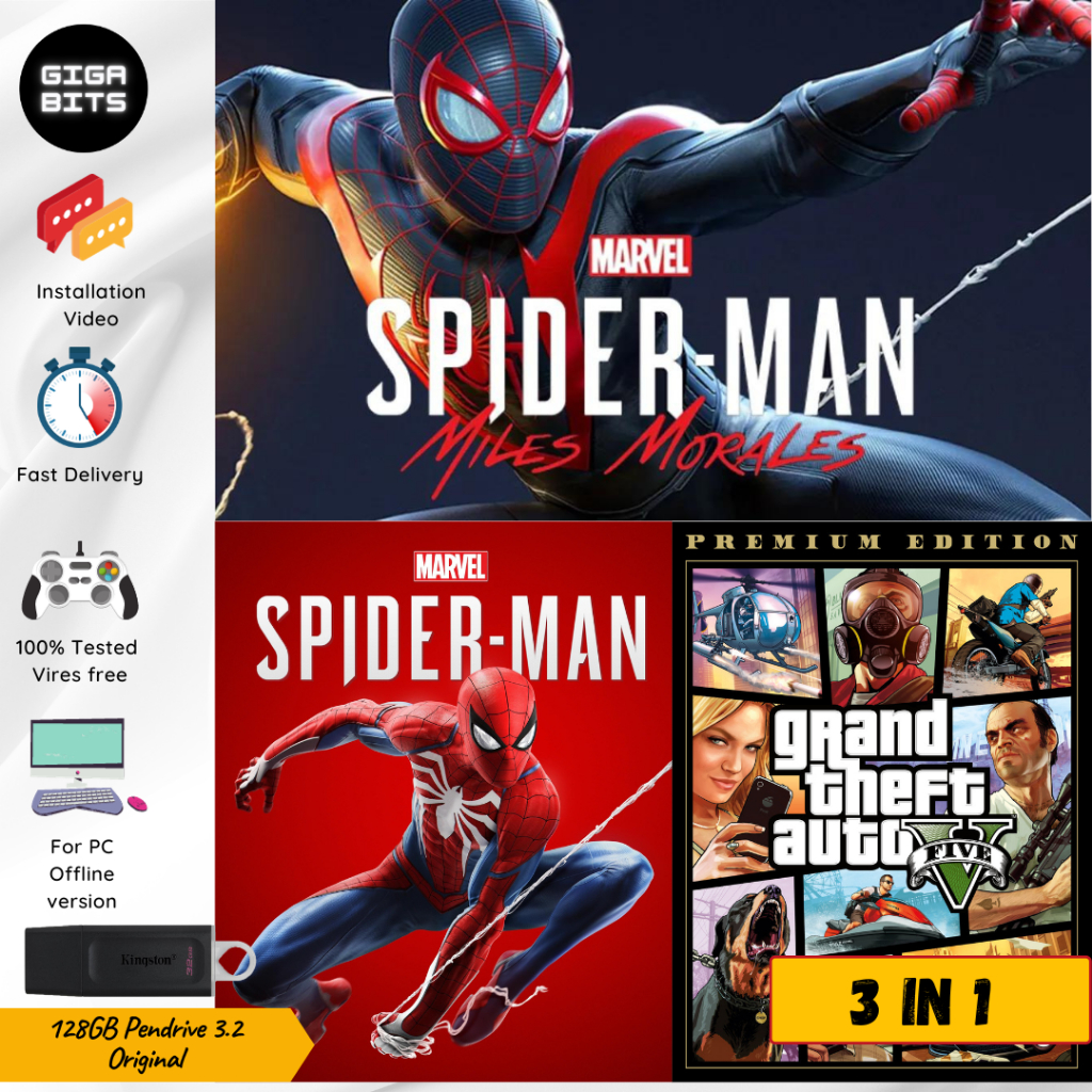 Marvels SpiderMan Miles Morales GTA V 5 Marvels Spider Man Remastered PC เกม Pendrive 128GB เกมติดตั