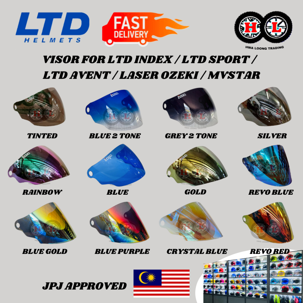VISOR BOGO/SOLIDGOLD สําหรับหมวกกันน็อค Visorex LTD INDEX พิเศษ,LTD SPORT,LTD AVENT,LASER OZEKI,MVST