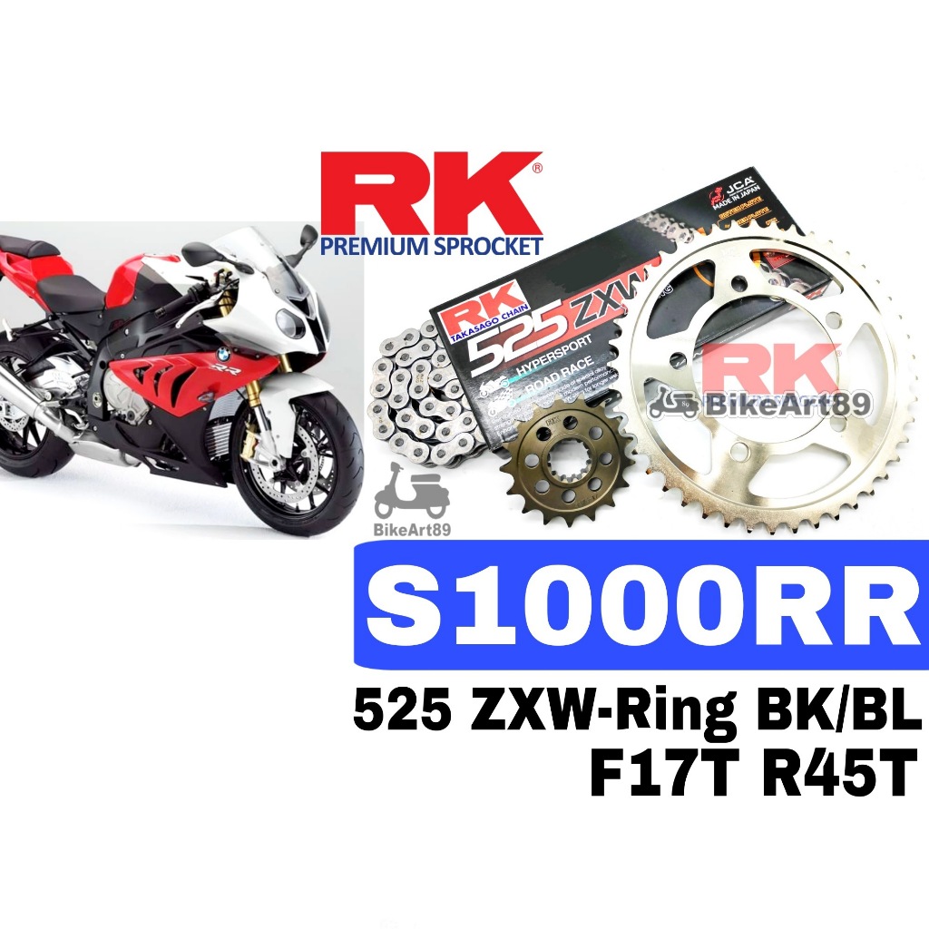 RK ชุดเฟือง BMW S1000RR RK525 ZXW-XWRing Rivet สีดํา/น้ําเงินโซ่ Rantai สีดํา Biru XWRing RK 525 อุป