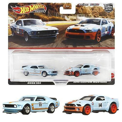 HOT WHEELS TWIN PACK GULF 1969 FORD MUSTANG BOSS 302 & 2014 CUSTOM MUSTANG