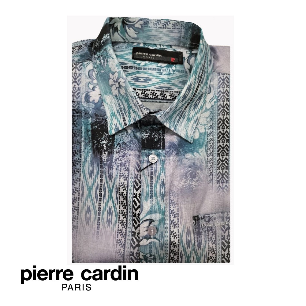 Pierre CARDIN เสื้อยืดบาติก แขนสั้น พร้อมกระเป๋า สําหรับผู้ชาย (พอดีตัว) -TURQUOISE (W3505B-11463 - C2)