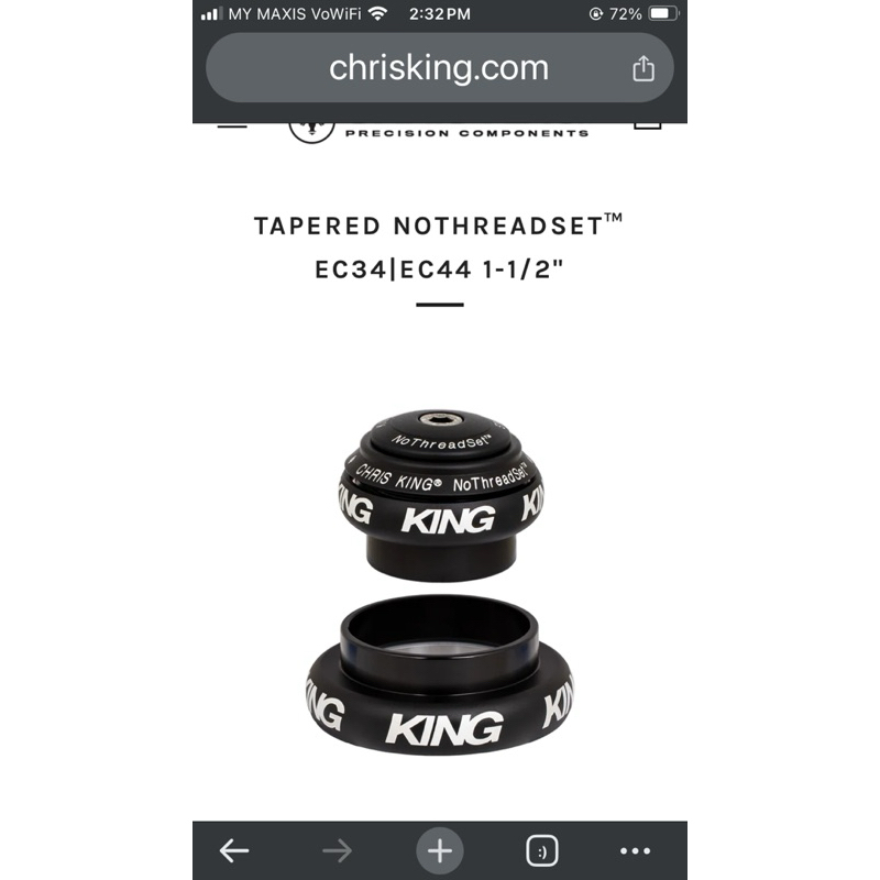 Chris King Inset 1-1/8 < 1.5GL Tapered GL SV Nothreadset EC34/EC44. เข้ากันได้กับ Yeti Mtb ฯลฯ