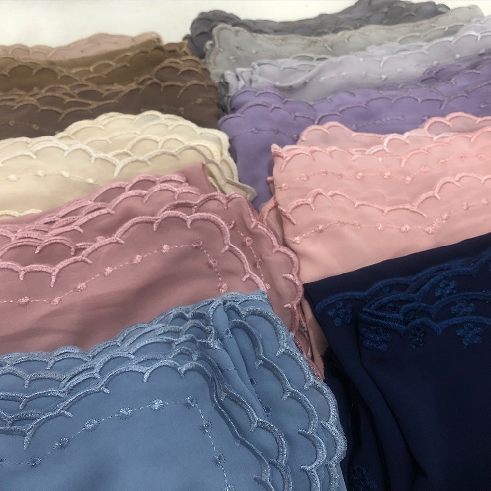 ผ้าคลุมไหล่ชีฟอง Sulam 4 Edge Embordy // Sulam Viral Veil 4 Edge Design
