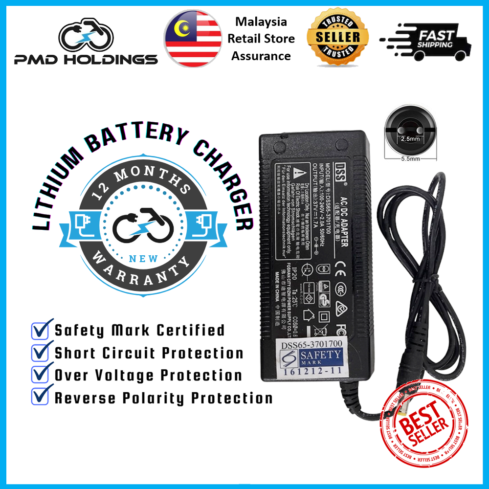 [รับประกัน 12 Mths] E-TWOW 37V 1.7A เครื่องชาร์จแบตเตอรี่สําหรับ 33V Etwow Booster / Booster Plus DS