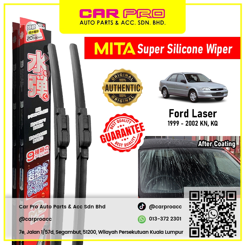 Ford Laser 1999 - 2002 KN, KQ 1 คู่ MITA SILICONE COATING Aero ใบปัดน้ําฝนด้านหน้า TWIN ชุด 20 & 18