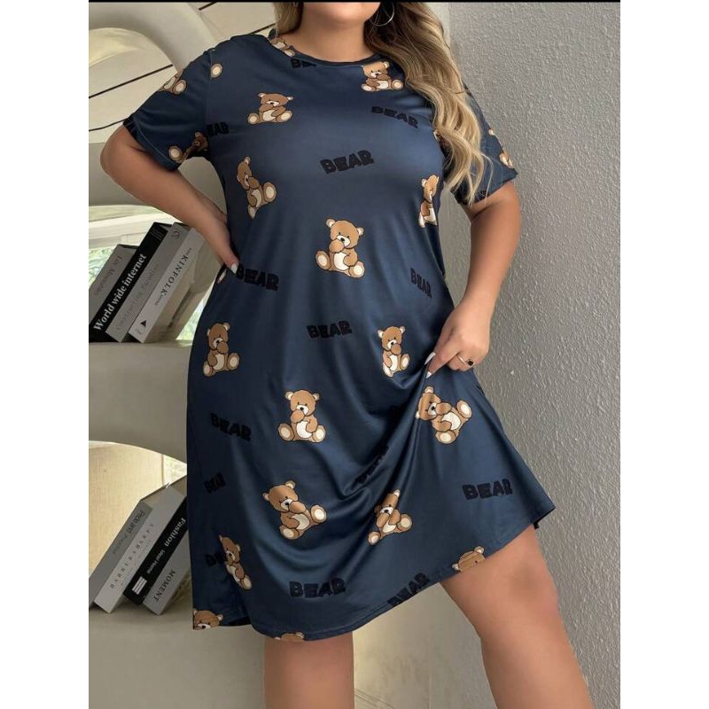 PLUS SIZE PYJAMAS SLEEPING DRESS CARTOON BAJU TIDUR MANITA SHORT SLEEVES ROUND NECK
