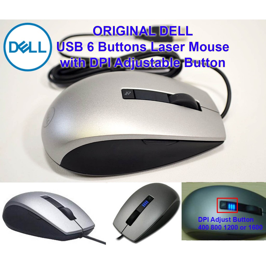 DELL MOCZUL เมาส์เลเซอร์ USB WIRED พร้อม 6 ปุ่ม 01KHD8 DELL เม้าส์ปรับ DPI 400 800 1200 1600 DPI