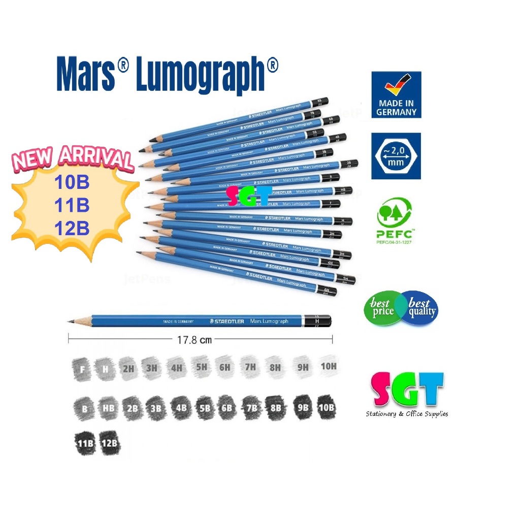 STAEDTLER ดินสอ Mars Lumograph (12B / 11B / 10B / 9B/ 8B/ 7B/ 6B/ 5B/ 4B/ 3B/ 2B/ HB/ B/ H)