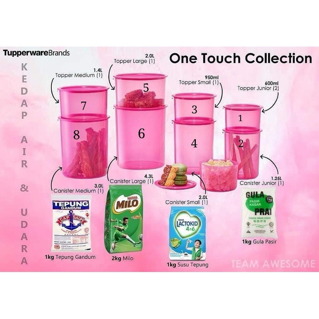 Tupperware One Touch Canister Junior 1.25L/ One Touch Canister 2L- ทัปเปอร์แวร์ แบรนด์แท้