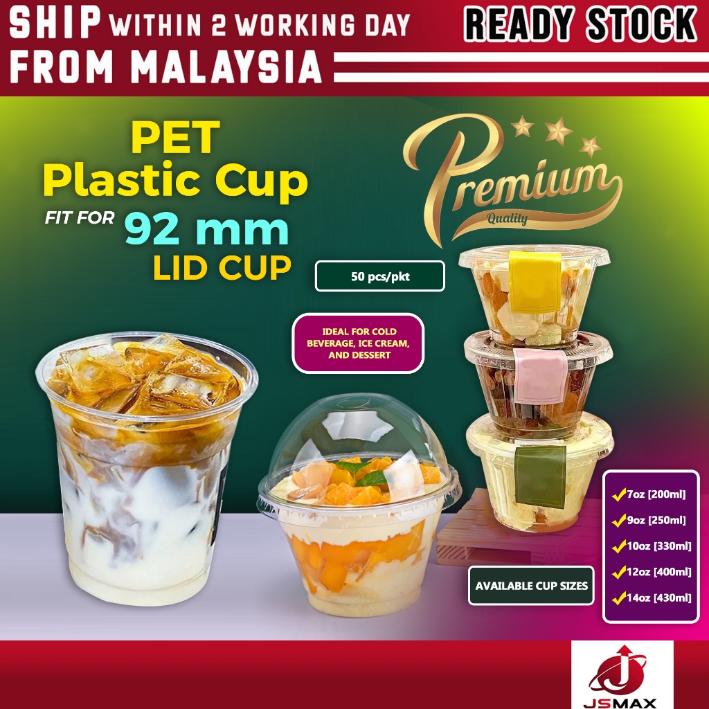 (92 มม.) PET Cup Cold Coffee Latte Tea Cup Boba Bubble Milk Cup Disposable Take Away (7oz/9oz/10oz/1