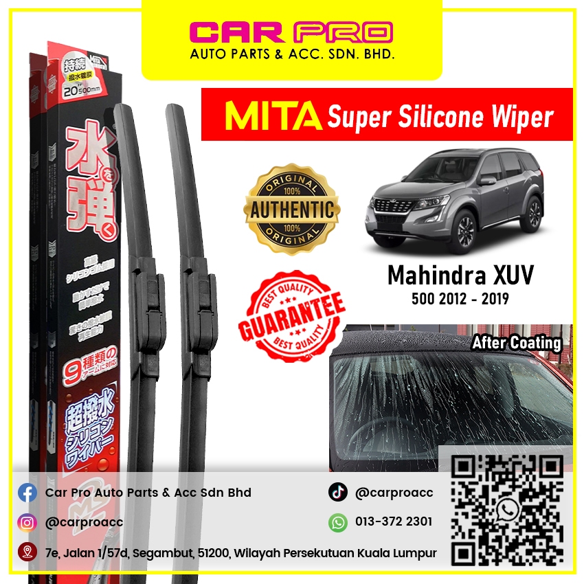 Mahindra XUV 500 2012 - 2019 1 คู่ MITA SILICONE COATING Aero ใบปัดน้ําฝนด้านหน้า TWIN Set 26 & 18
