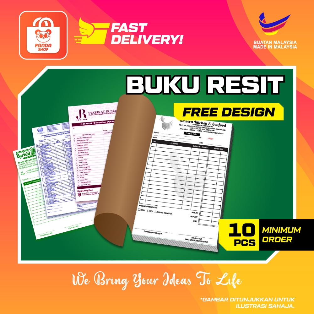 BUKU RESIT CUSTOM 2PLY 50 PAGES A5 ขนาด 145 มม. X 210M MINIMUM 10 BOOK สําหรับ INVOICE, RECEIPT, DO 