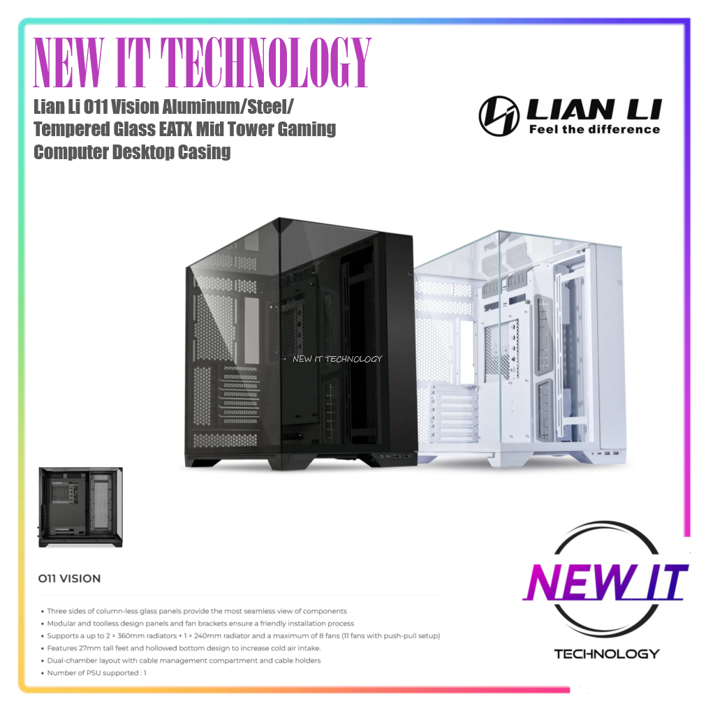 Lian Li O11 Vision Compact Aluminum/Steel/Tempered Glass EATX Mid Tower Gaming Computer Desktop PC C
