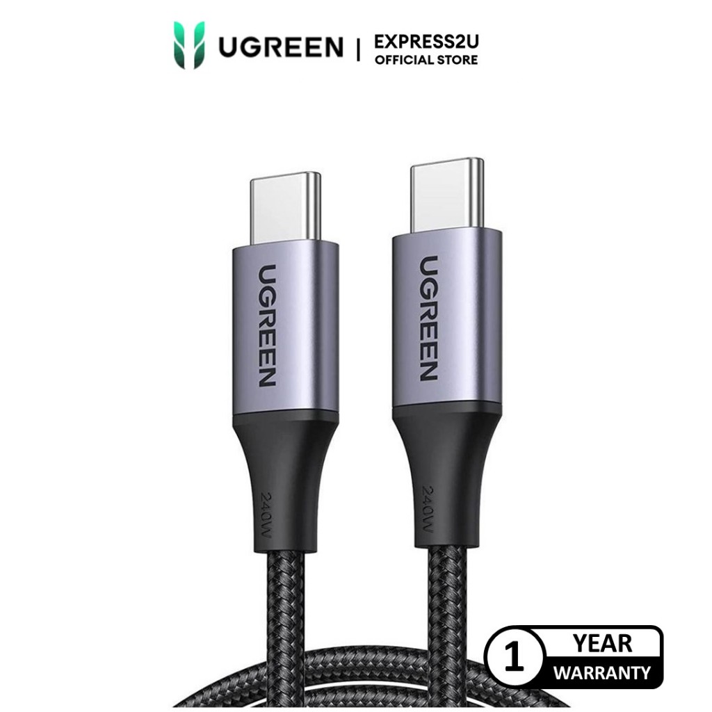 UGREEN USB-C 2.0 MAN TO MAN สายชาร์จ PD3.1 240W MAX BRAIDED 1M/2M (สีดํา)