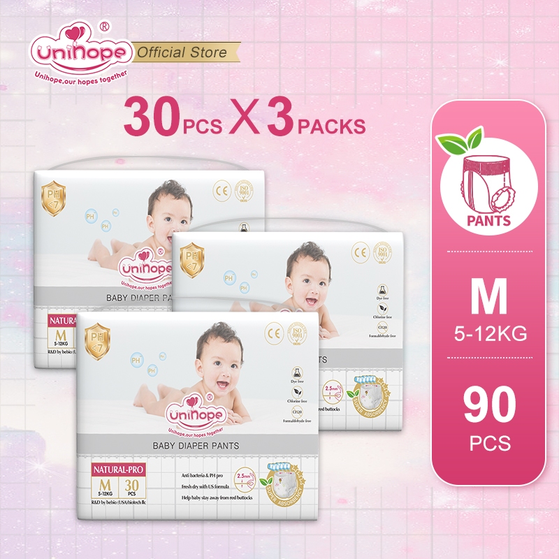 Unihope Natural Pro ผ้าอ้อมเด็กกางเกง Ultra Thin Skin Friendly M (90 ชิ้น)