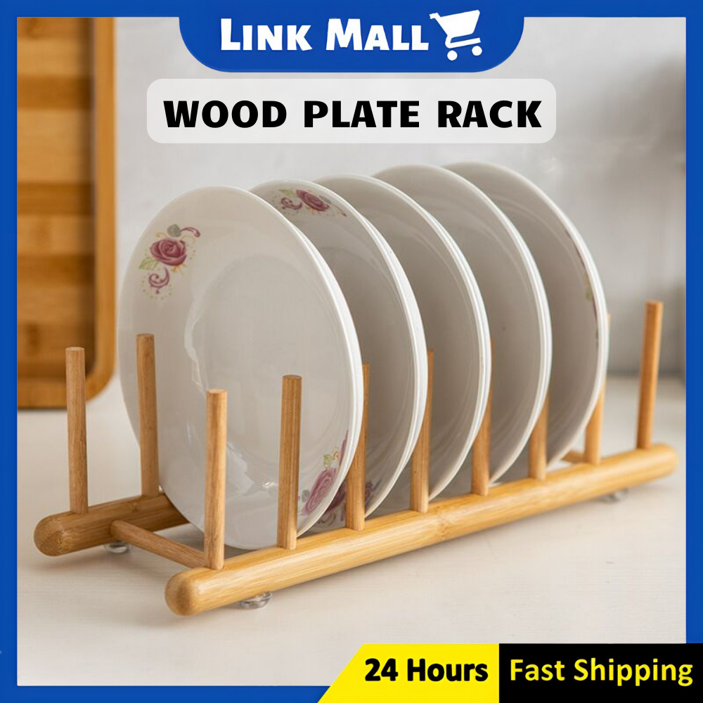 Link ชั้นวางจานไม้ Drainer Bamboo Rack Rak Pinggan Wooden Rack Plate Rack Rak Pinggan Mangkuk Rak Kayu
