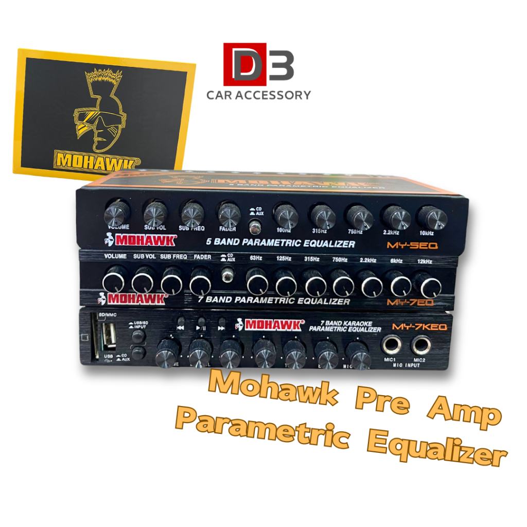 Mohawk Pre Amp 7 Band 5 Band 7 band คาราโอเกะ Parametric Equalizer ซับวูฟเฟอร์เครื่องเสียงรถยนต์เอาต