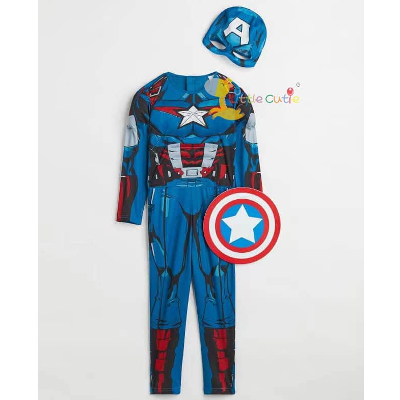 PAH เครื่องแต่งกายปาร์ตี้กัปตันอเมริกาคอสเพลย์ Boy Avengers Marvel Superhero คอสเพลย์ Jumpsuit โฟมกล