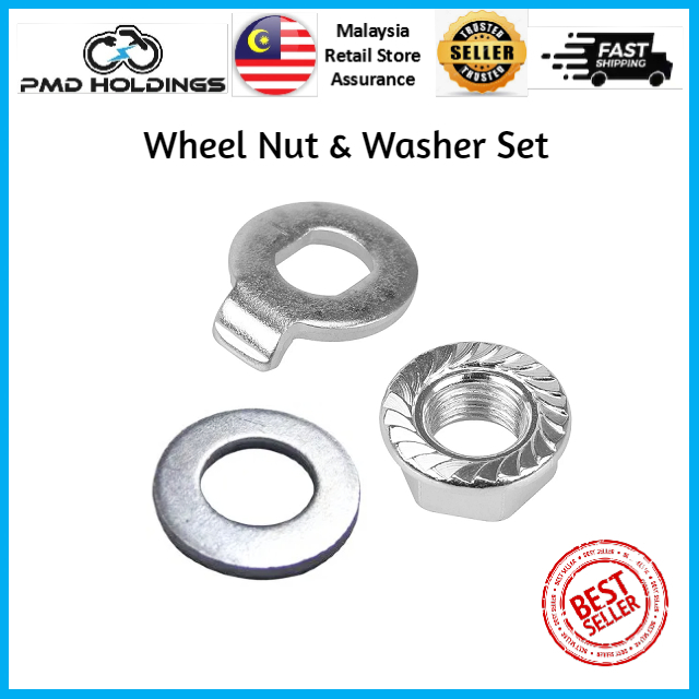 ✔Ready Stock✔ Wheel Nut & Washer Set Flange Nut Anti-Rotation Washer Flat/Spacer Washer Hub Motor Ax