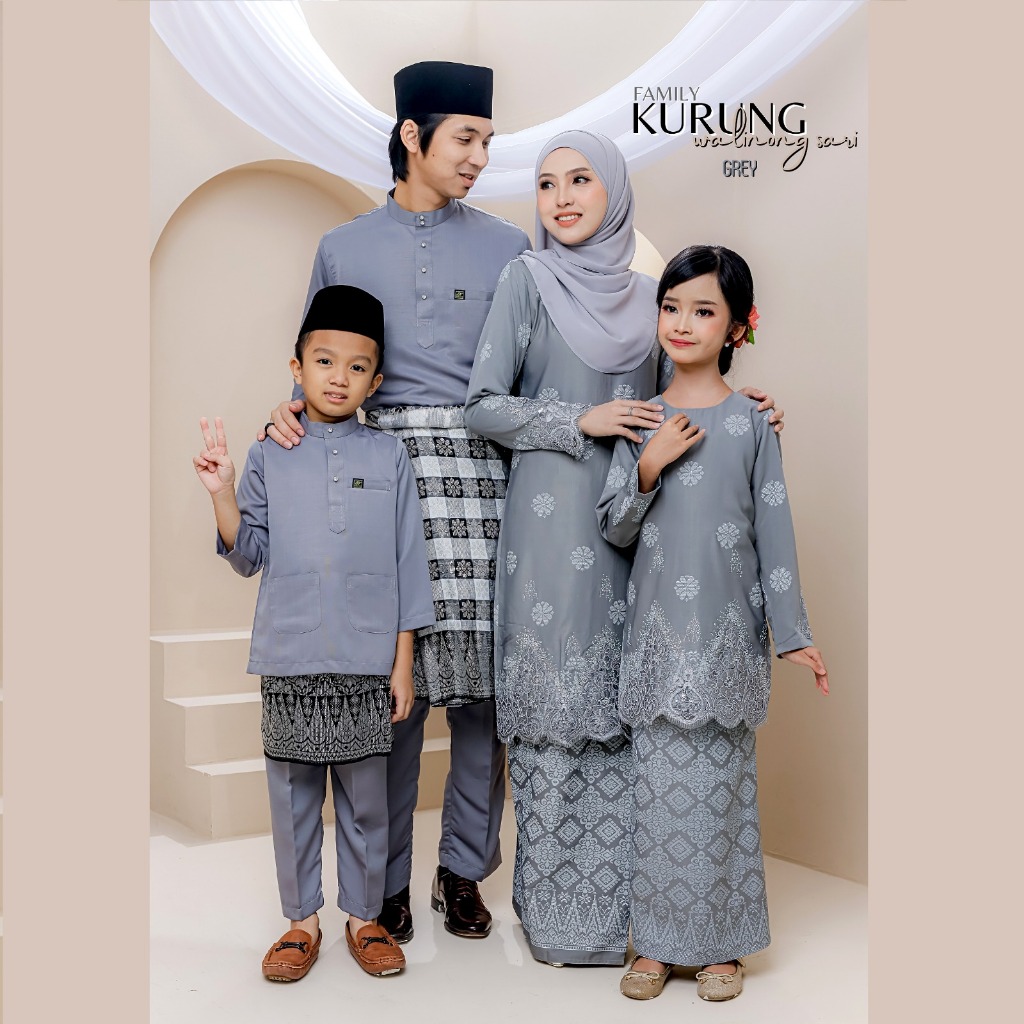 SET FAMILY WALINONG SARI | KURUNG WALINONG SARI IN GREY BY MOFF COLLECTION