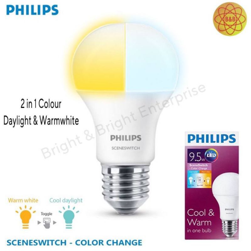 หลอดไฟ LED Philips Scene Switch 9.5W (Cool D/L & Warm in One Bulb)