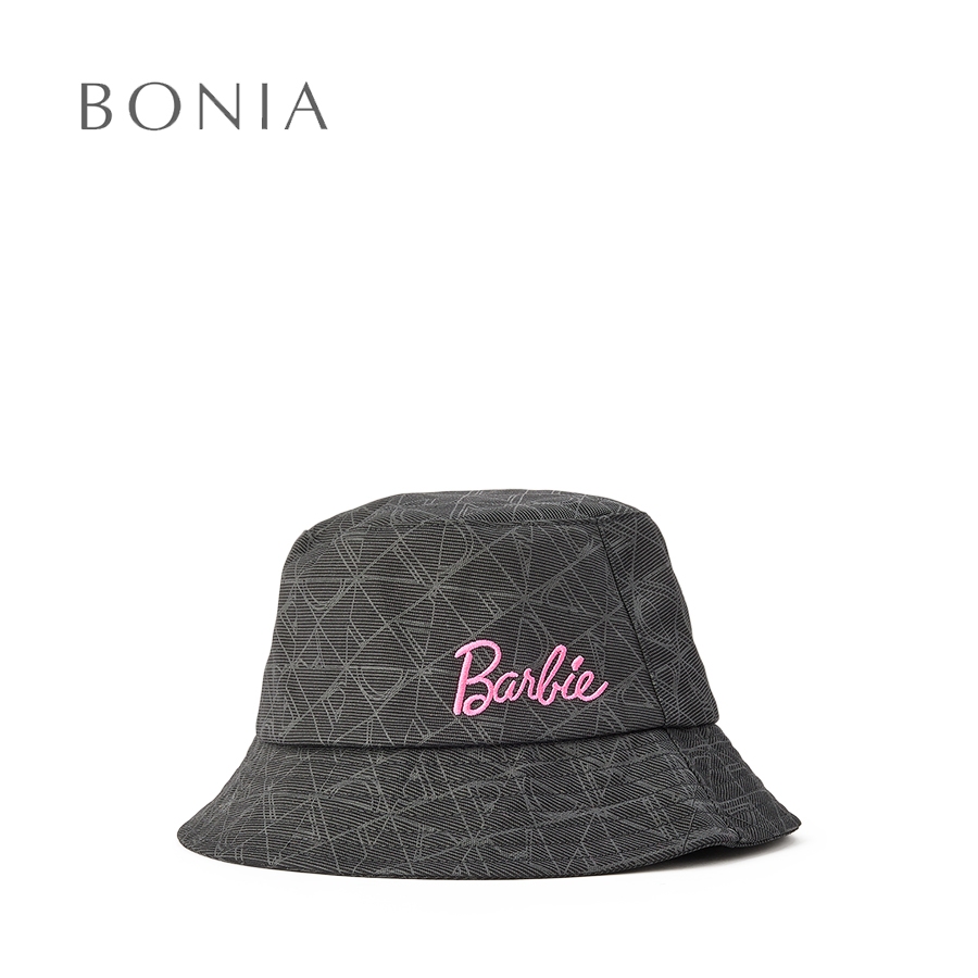 Barbietm x Bonia หมวกบักเก็ตโมโนแกรม สีดํา