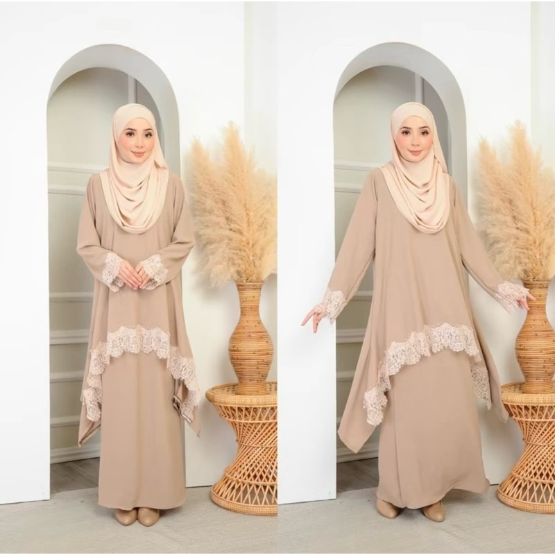 Baju Kurung Aliah ลูกไม้ New Arrival Raya Edition Italian Cey Ironless