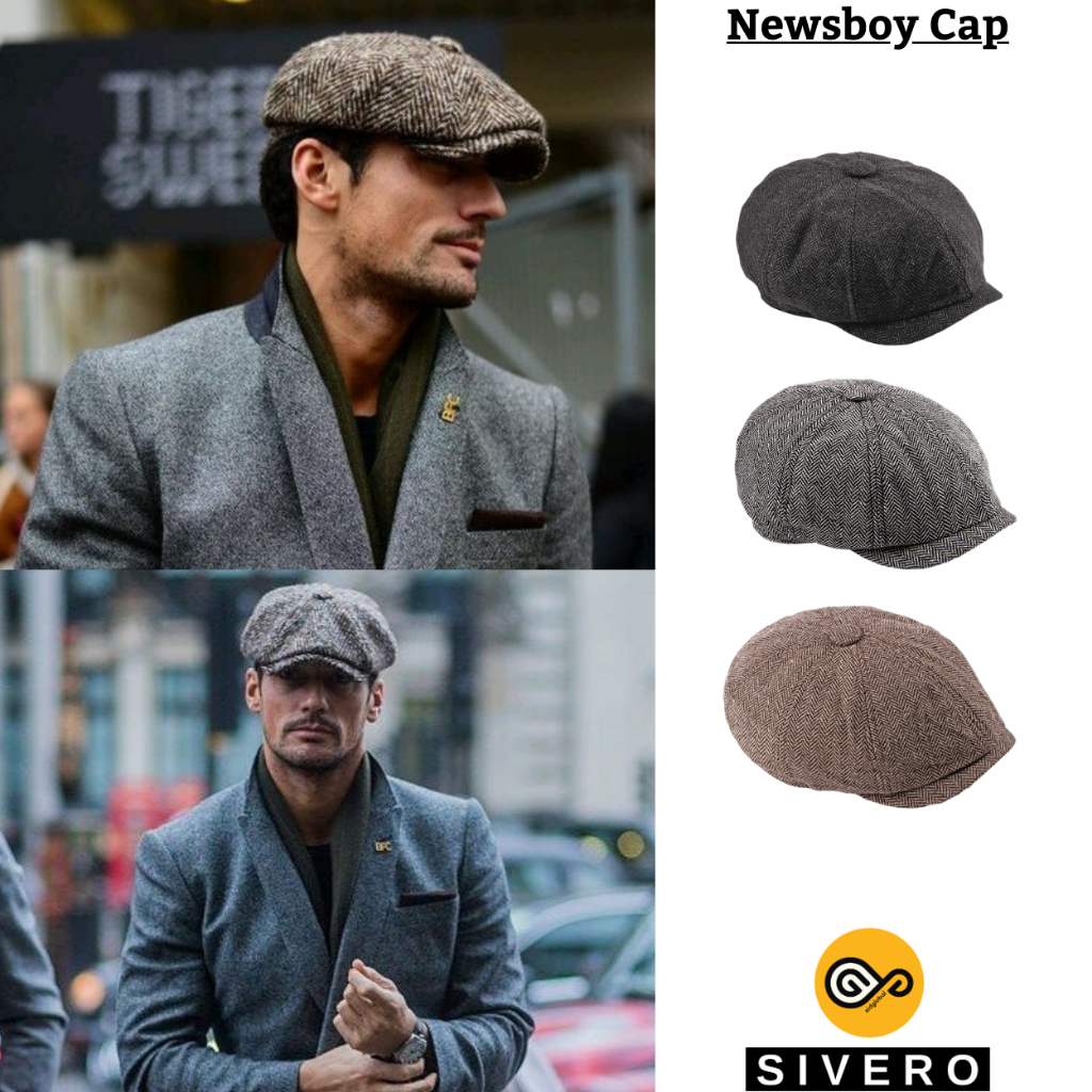 ผู้ชาย Beret Newsboy หมวกหมวกแบน Retro Vintage Topi Lelaki Tweed หมวกขนสัตว์กอล์ฟผู้ชาย Casual Baret