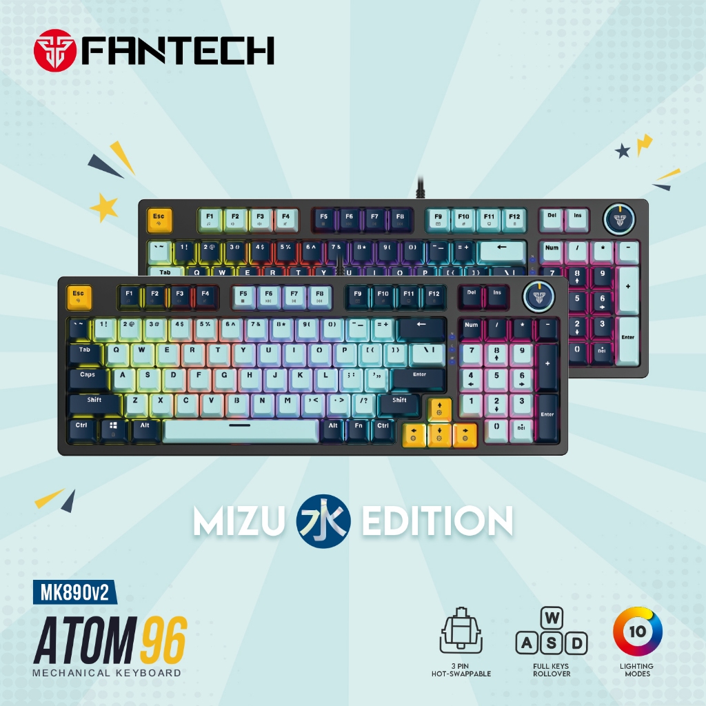 Fantech ATOM Mizu Series Gaming Mechanical Keyboard 60% 75% 95% ATOM 63 81 96 Hotswappable 3 Pin