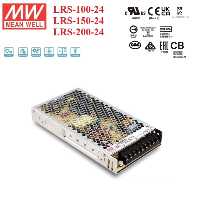 MEAN WELL 24V LRS-100-24 LRS-150-24 LRS-200-24 LRS-100-12 LRS-150-12 MEANWELL AC/DC Switching POWER 
