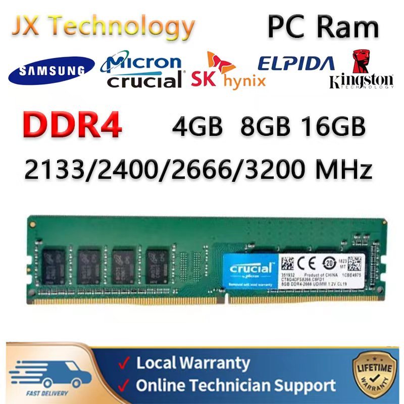 <Mix Brand>4gb 8GB 16GB DDR4 Ram PC หน่วยความจําเดสก์ท็อป 2133 2400 2666 3200 MHz (มือสอง))