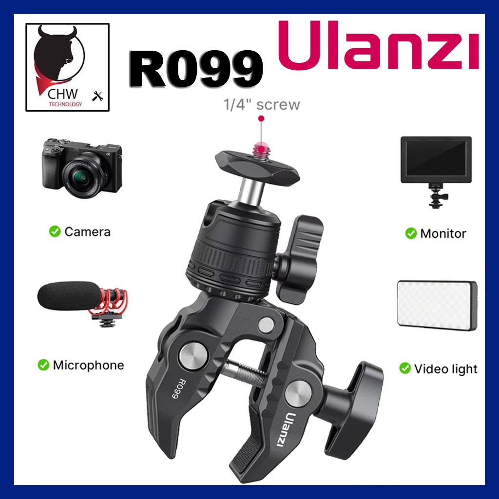 ULANZI MOTORBIKE MOUNT CLAMP MOUNT WITH MINI BALL HEAD R099 สําหรับ INSTA360 & GOPRO CAMERA