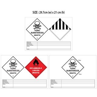 Flammable Sticker Schedule Waste Danger Bahan Toksik /Mixture Flammable A4 ขนาด (29.7 ซม. x 21 ซม.)