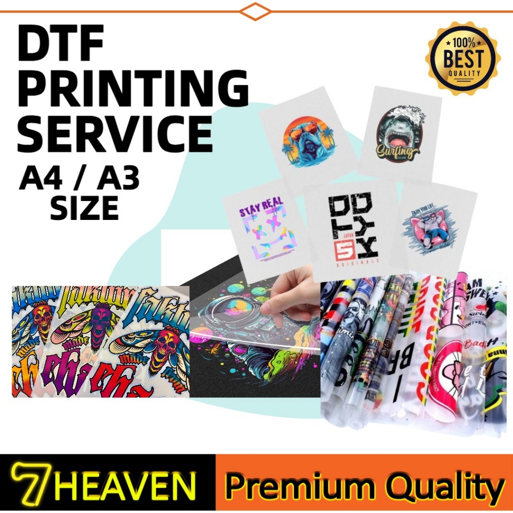 DTF Printing Service A3 / A4 DTF Heatpress บนผ้าเปลือกร้อน DTF ฟิล์ม - PRINT YOU OWN DESIGN -