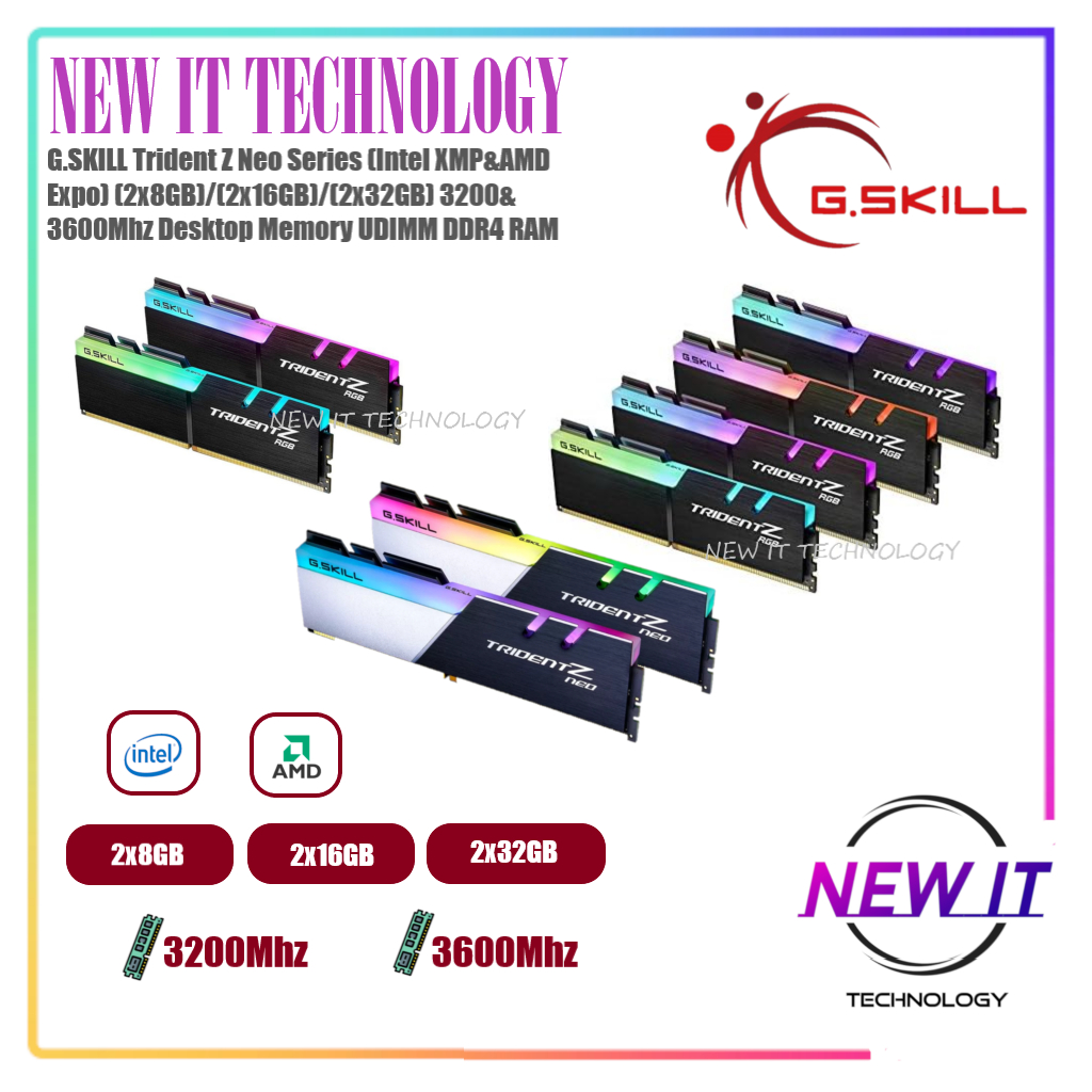 G.SKILL Trident Z Neo Series (Intel XMP&AMD Expo) (2x8GB)/(2x16GB)/(2x32GB) 3200&3600Mhz หน่วยความจํ