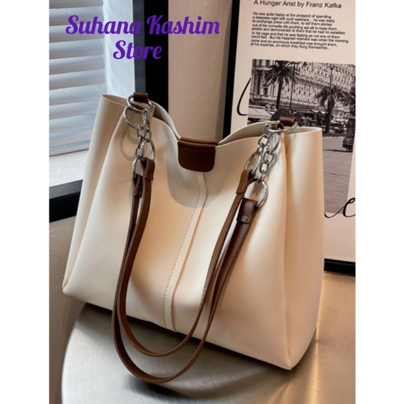 Suana Kashim Store กระเป๋า Casual ธรรมดาความจุสูง Commuting Textured กระเป๋าสะพายสําหรับผู้หญิง