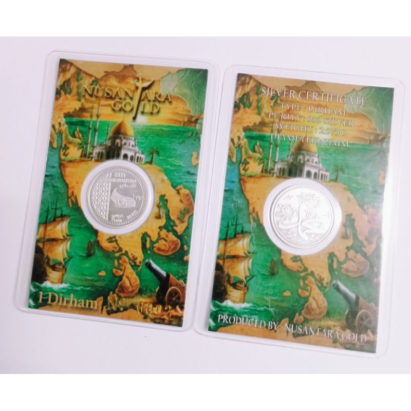 1 dirham, nusantara V1 ใบรับรองเงิน Perak 999