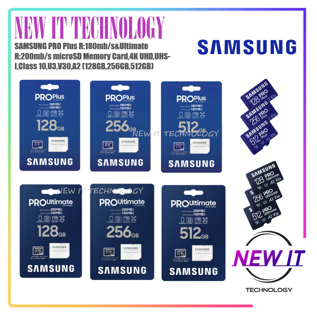 SAMSUNG EVO Plus&PRO Plus R:180mb/s&Ultimate R:200mb/s&T7&T9 microSD การ์ดหน่วยความจํา,4K,UHS-I,U3,V