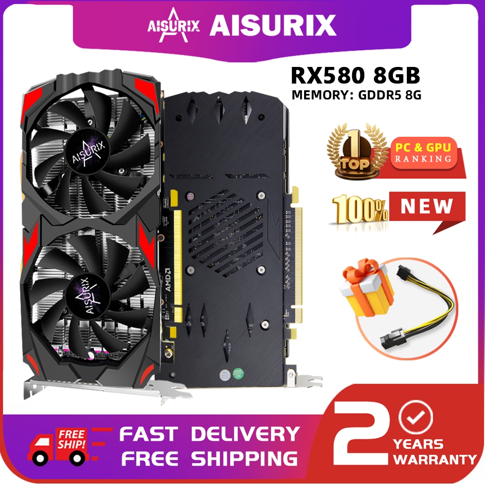 Aisurix RX 580 8GB กราฟิกการ์ด RX580 AMD GPU คอมพิวเตอร์การ์ด GDDR5 Gaming