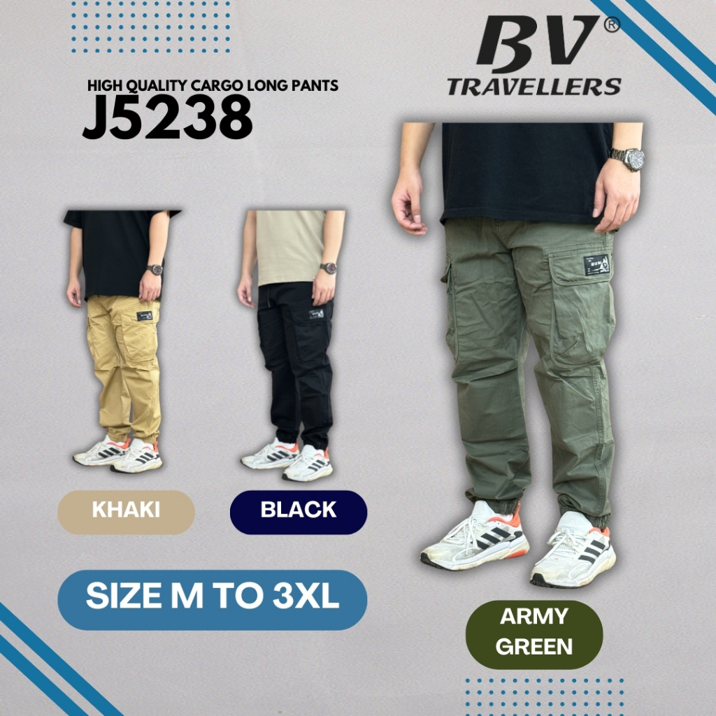 BV Travellers กางเกงคาร์โก้ยืด 6 กระเป๋าพร้อมเข็มขัดยางยืด J5238