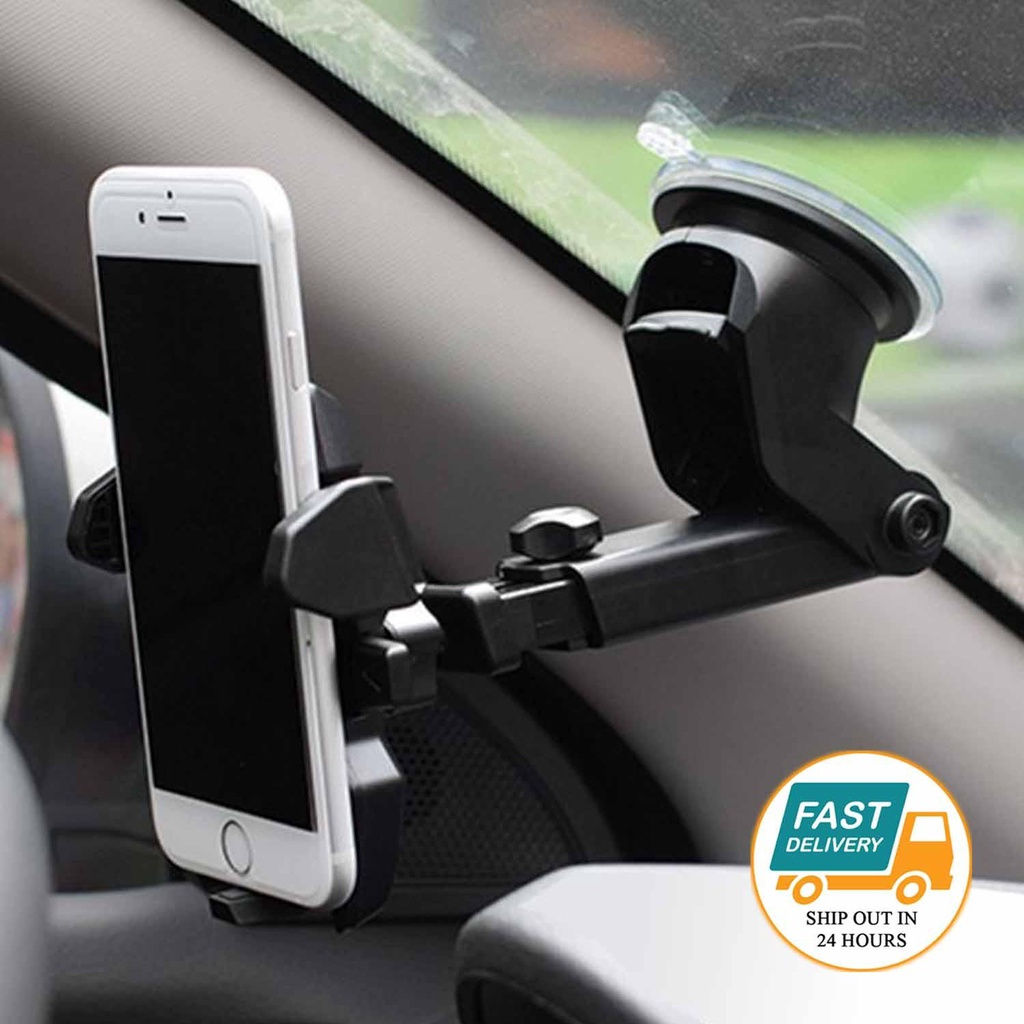 ที่วางโทรศัพท์ในรถยนต์คอยาวหนึ่งสัมผัสขยายได้หมุนได้แบบพกพา 360 องศา Mount Dashboard กระจกรถอุปกรณ์เ