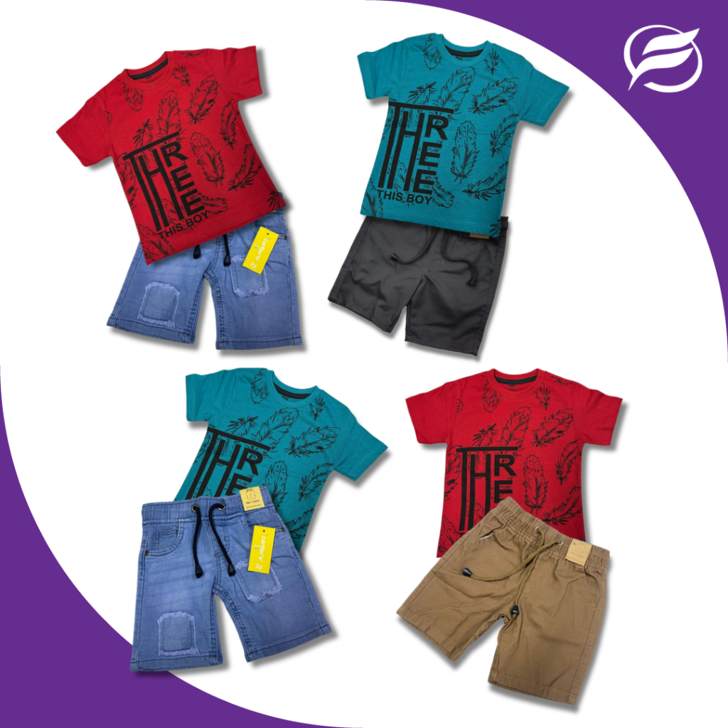 Baju Jalan Budak Lelaki, Set Baju Jalan Budak Lelaki Seluar Pendek, Set Boy Short Pants Clothing Jea