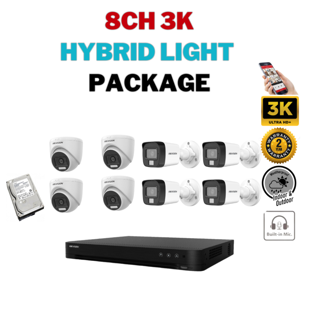 HIKVISION CCTV SET (World No. 1) 8CH 3K Hybrid iDS-7208HUHI-M1/E/DS-2CE76K0T-LPFS/DS-2CE16K0T-LFS