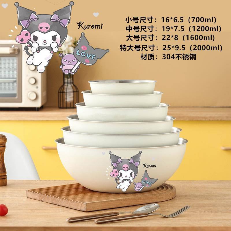 Sanrio Kuromi Pompompurin 2000ml SUS304 ชามผสมสแตนเลส ชามสลัดมัลติฟังก์ชั่น กล่องอเนกประสงค์ U26